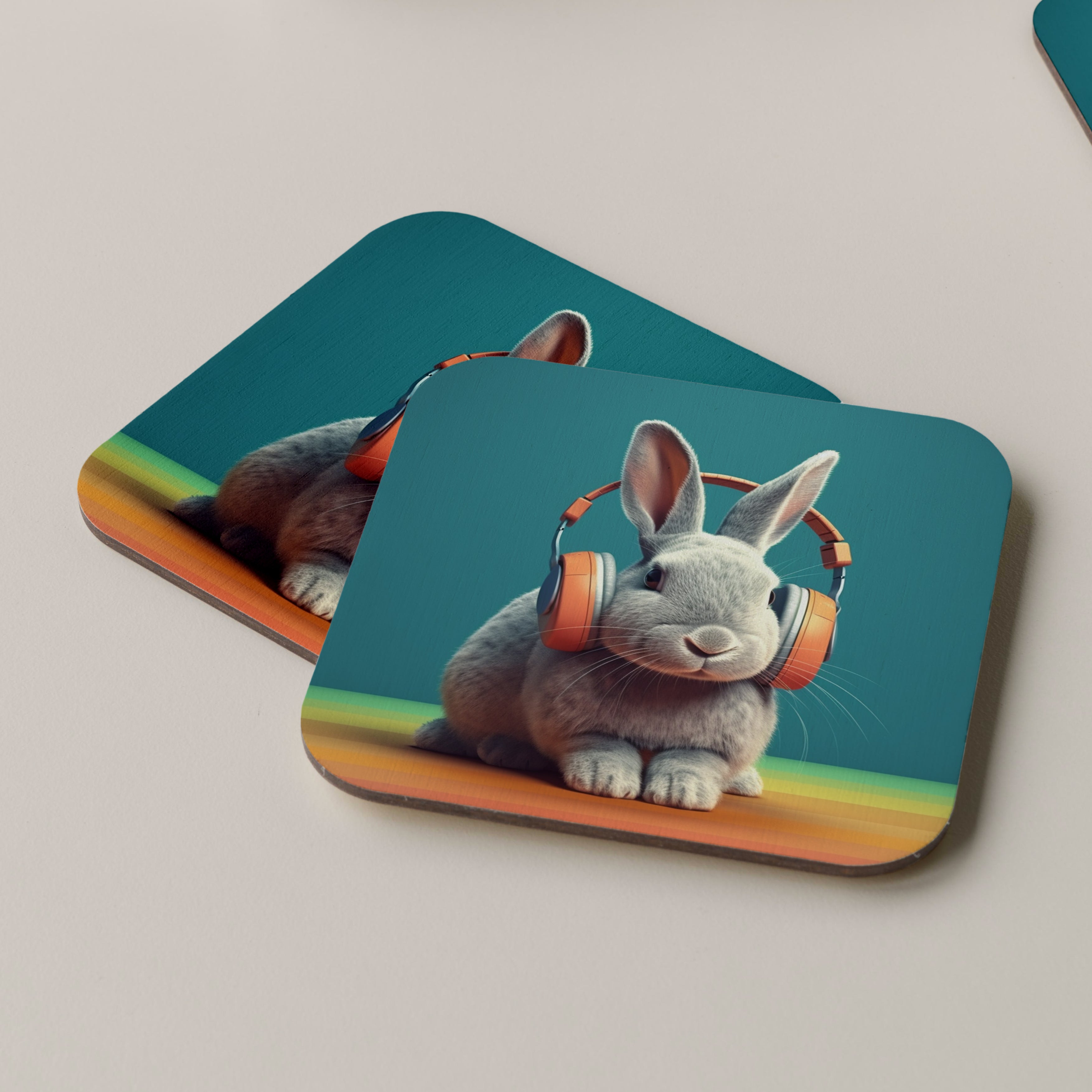 Rabbit Wearing Headphones Coasters