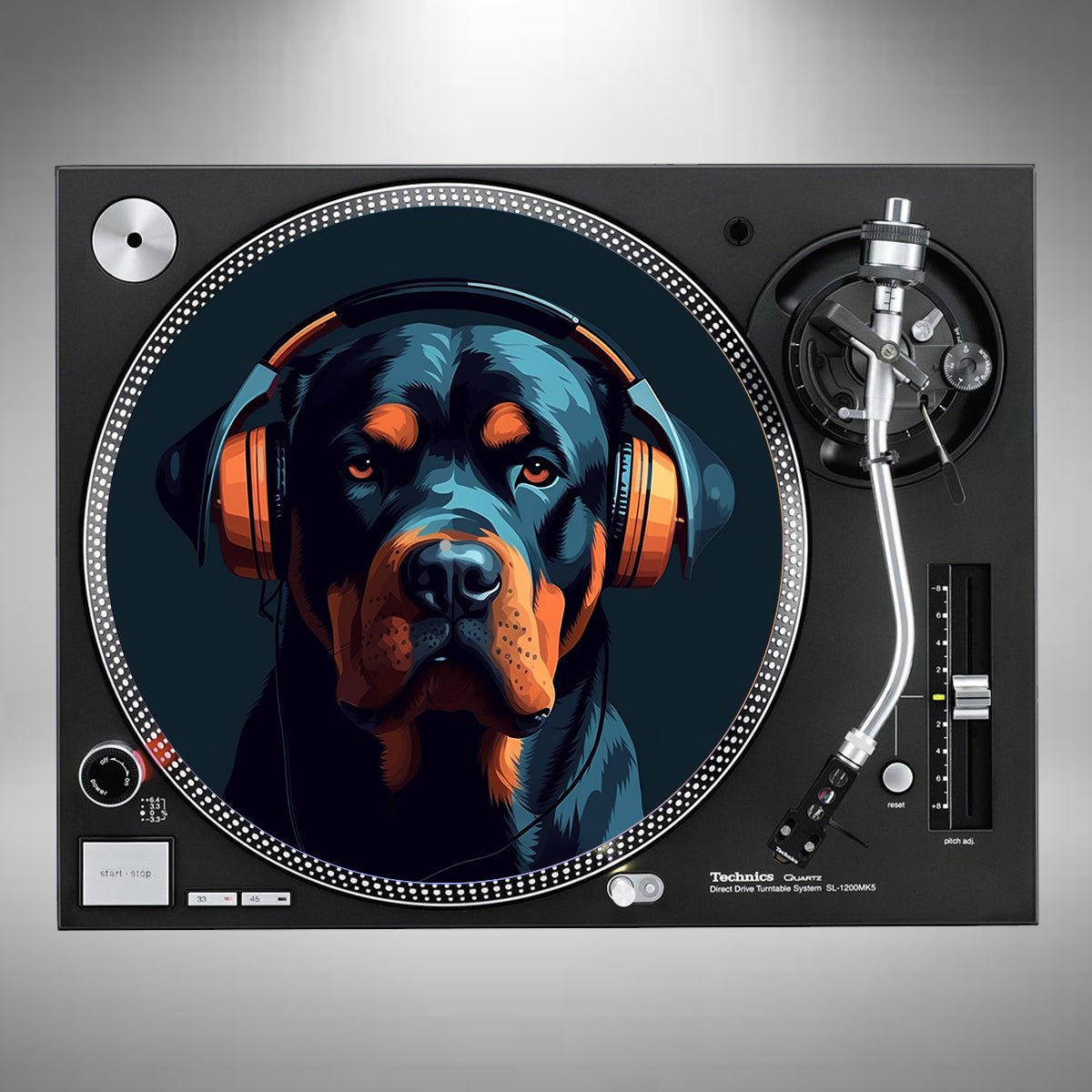 Rottweiler Wearing Headphones Slipmats