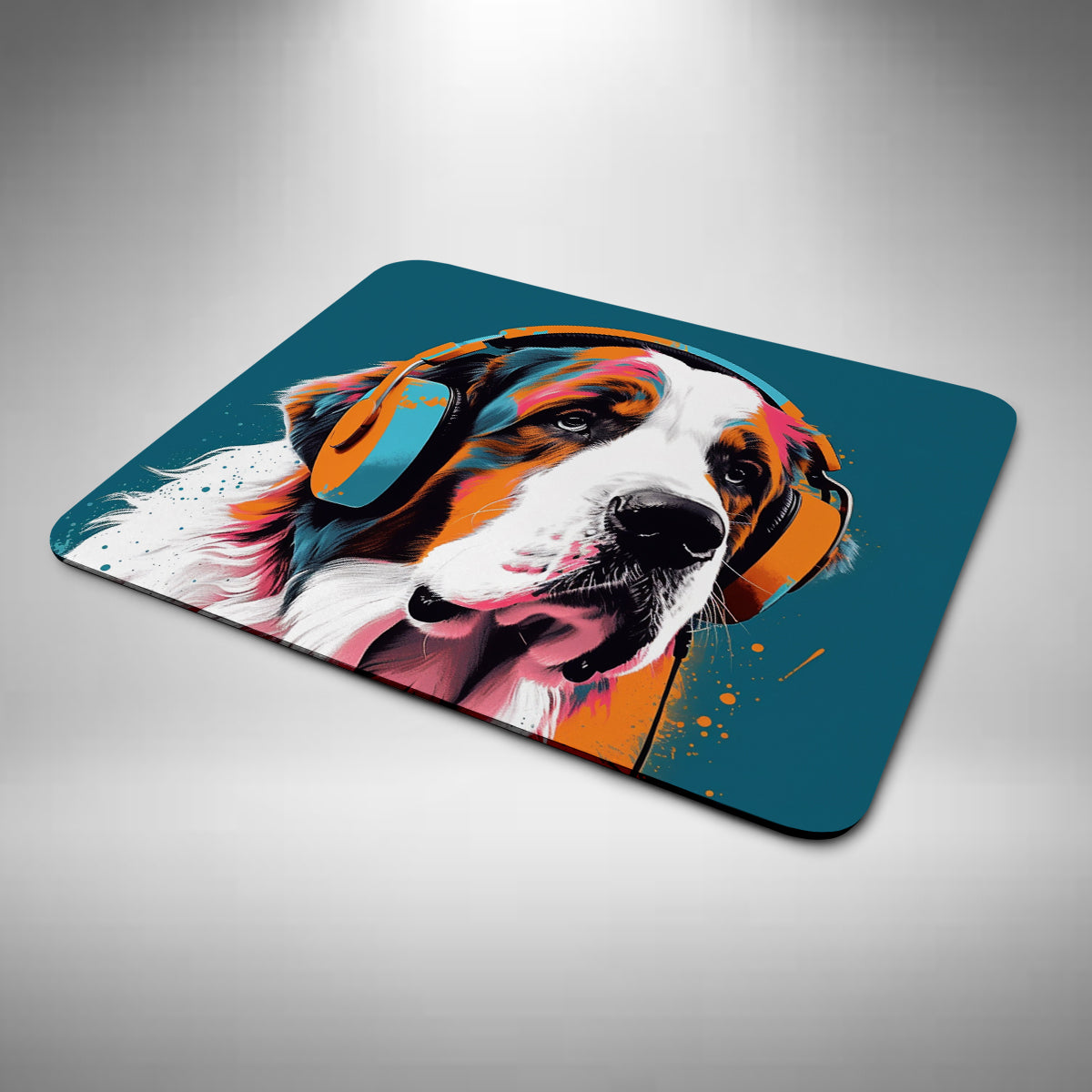 Saint Bernard Wearing Headphones Mouse Mat