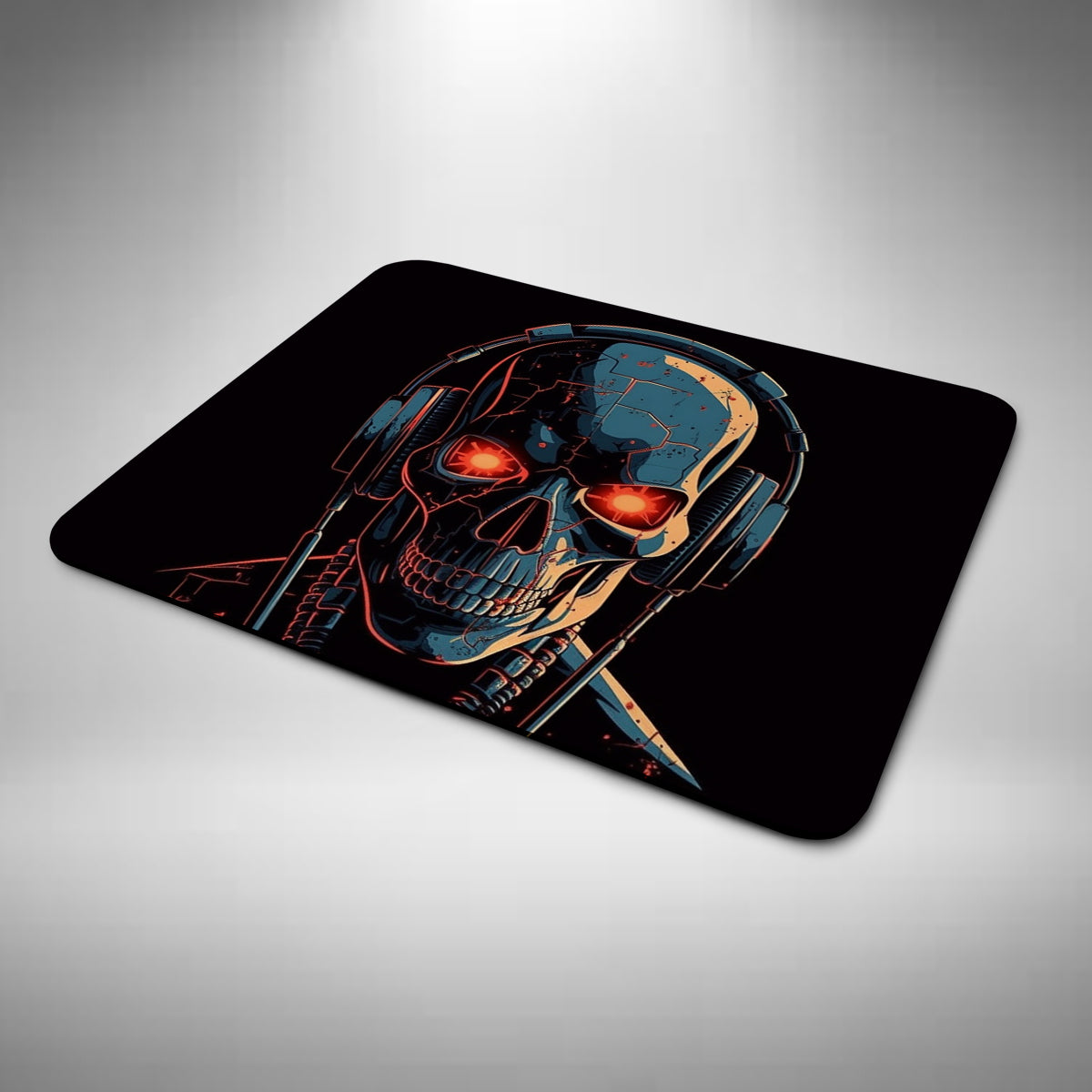 Terminator Skull Wearing Headphones Mouse Mat