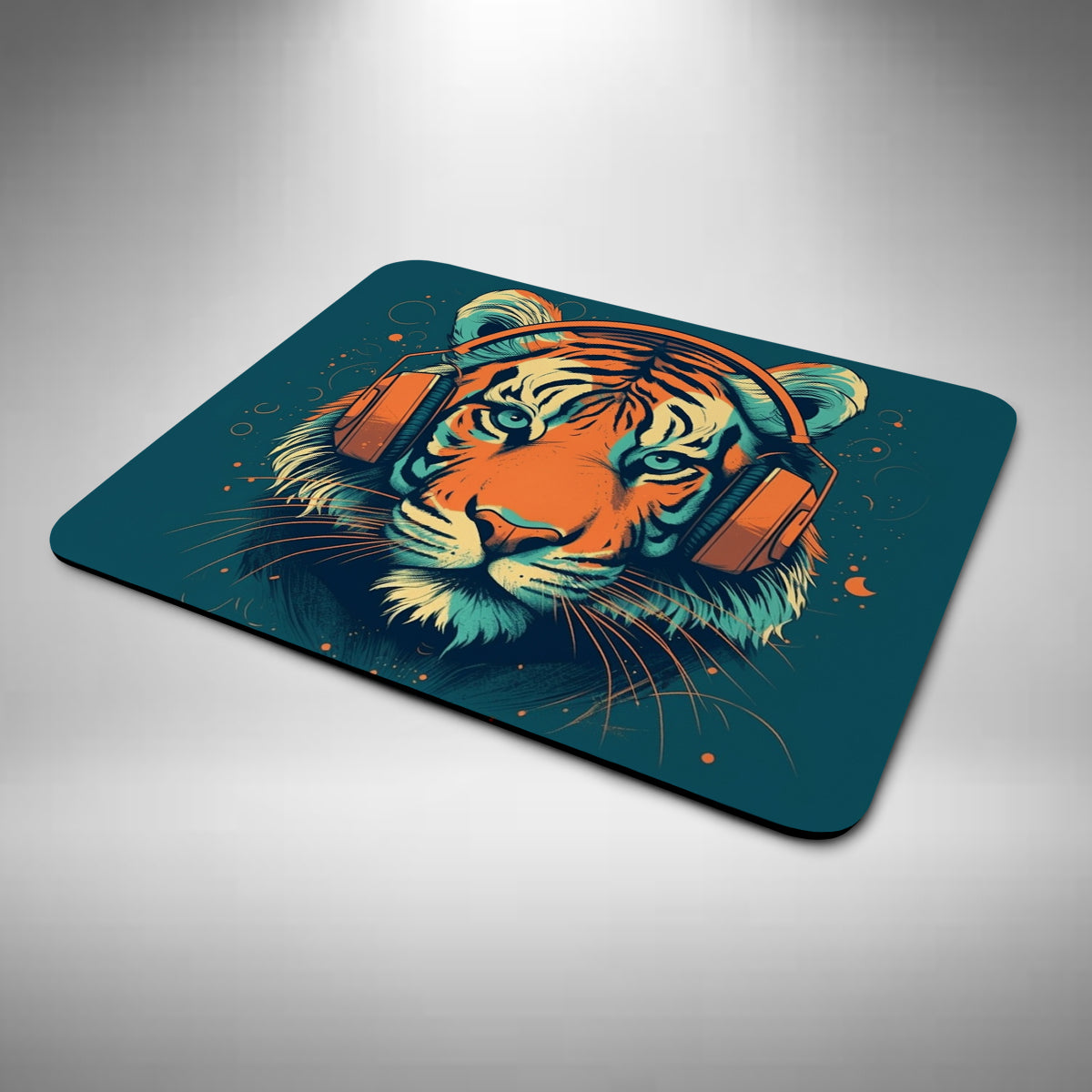 Tiger Wearing Headphones Mouse Mat