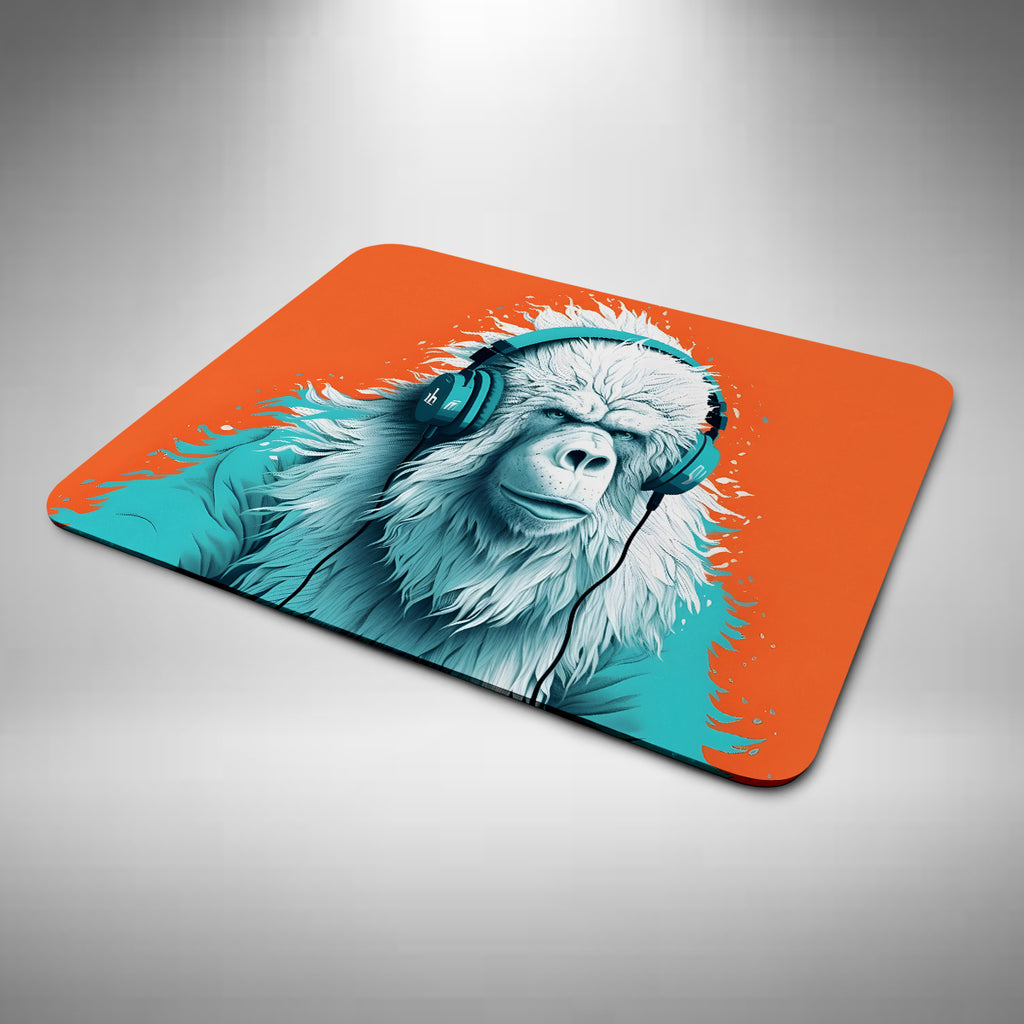 Yeti Wearing Headphones Mouse Mat